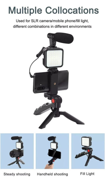 Vlogger Video Making Kits Vlog Microphone Led Fill Light Mini Tripod Mobile Holder Shopcify